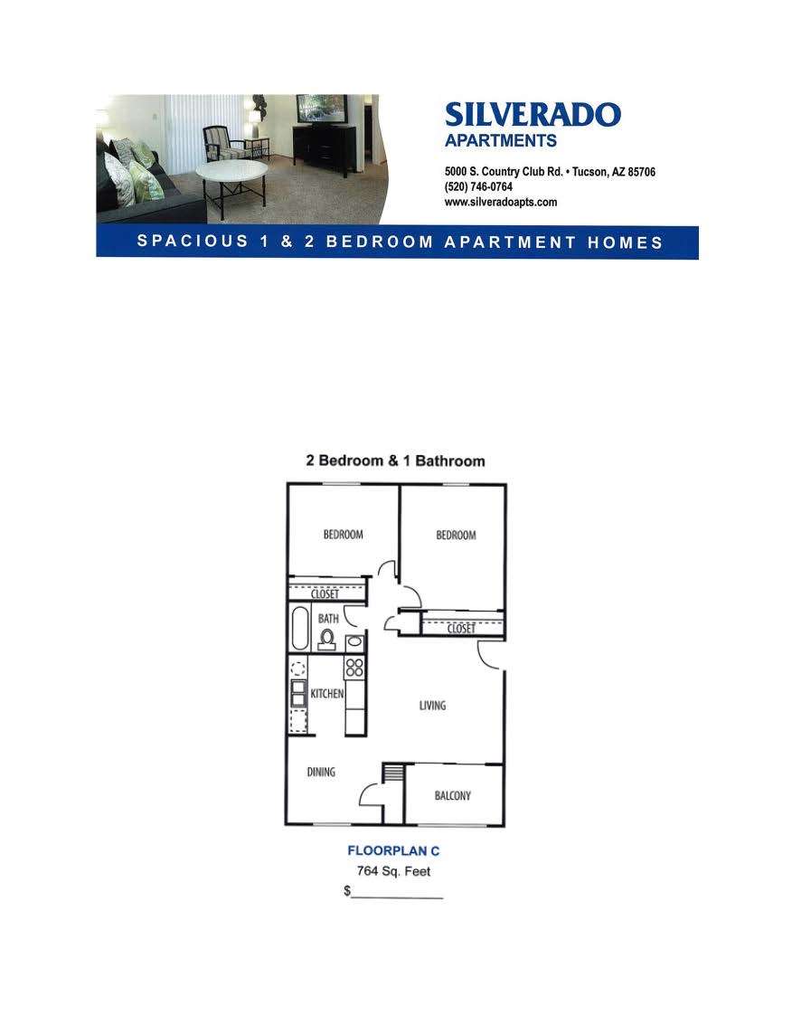 Silverado Apartments Plan C - 2 Bedroom floor plan diagram